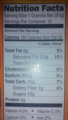 Calories in Sunbelt Bakery,  Mckee Foods Corporation Peanut Butter Chip Chewy Granola Bars