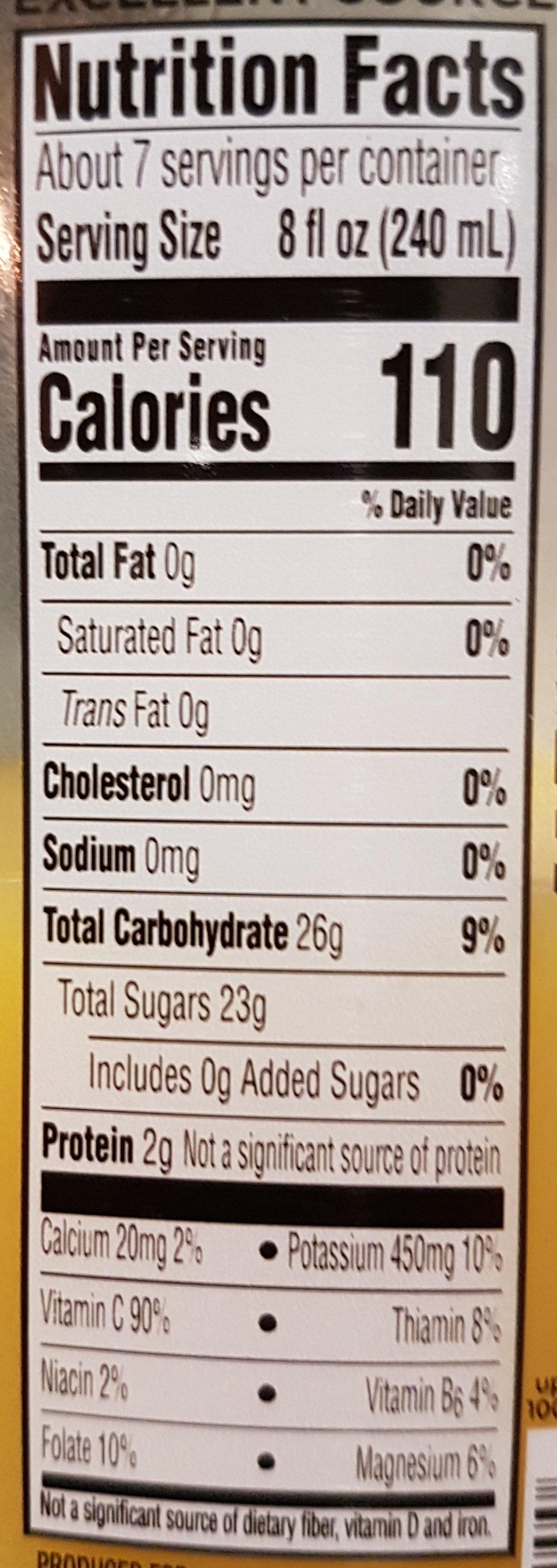 Simply Orange Pulp Free Juice - Nutrition facts