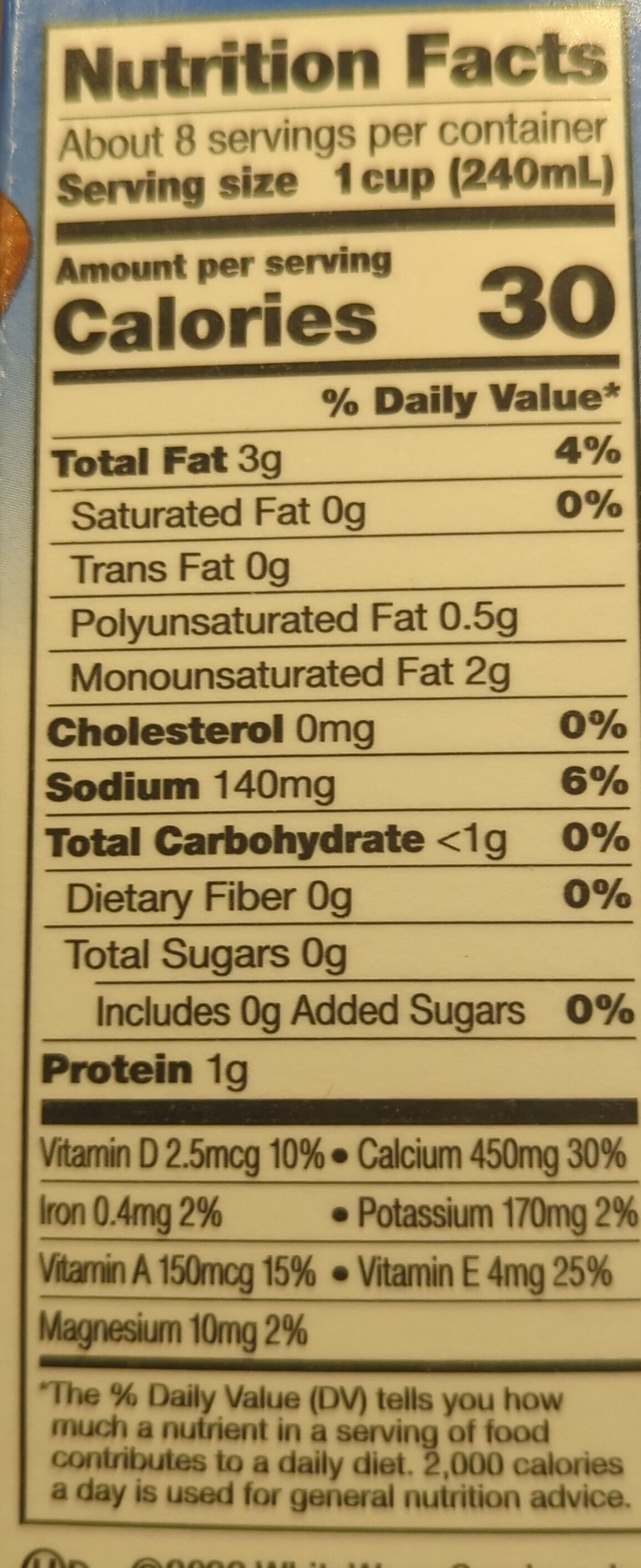 Unsweet Almondmilk - Nutrition facts