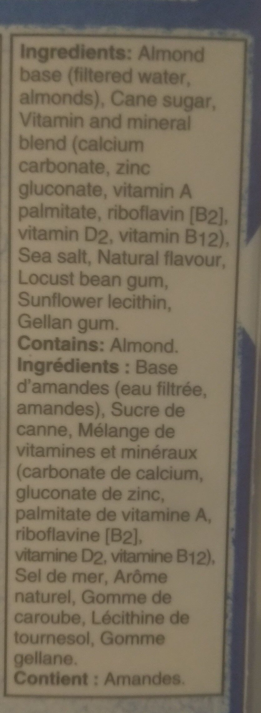 Vanilla Almond Beverage - Ingredientes - en