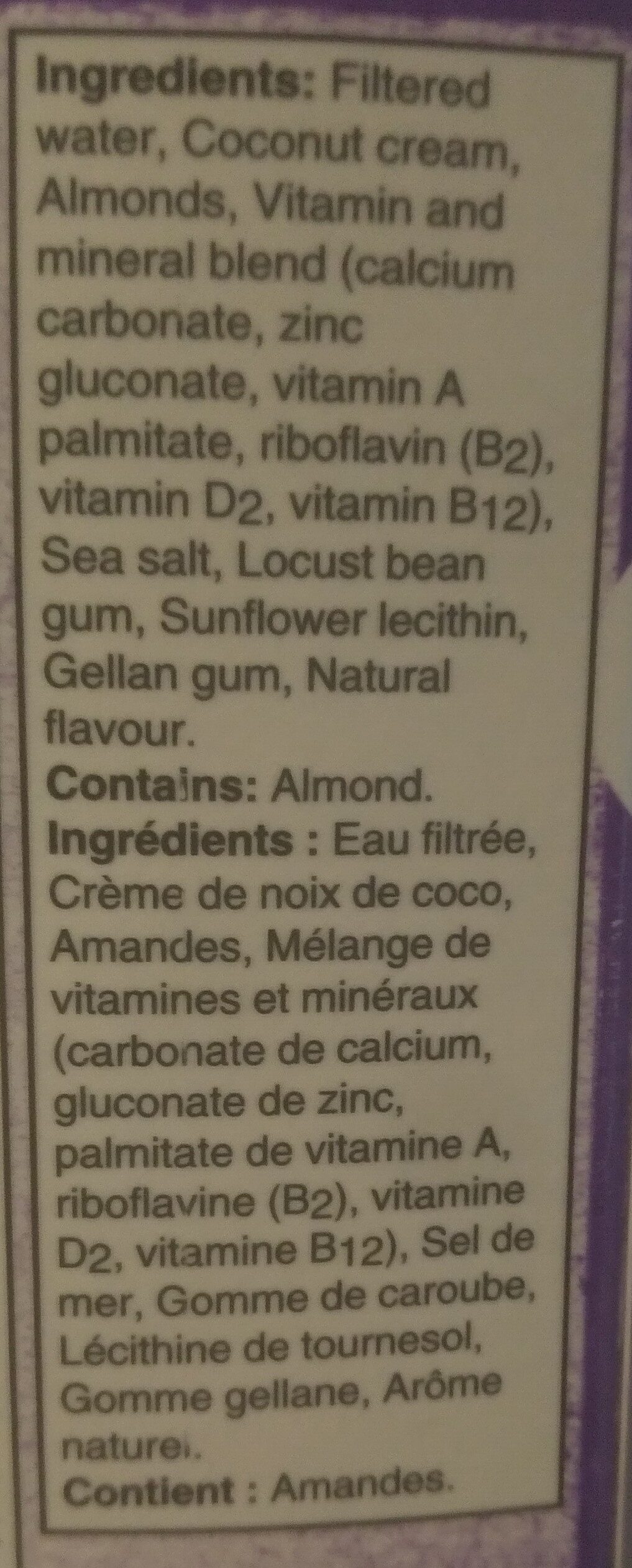 Unsweetened Almond & Coconut Beverage - Ingrediënten - en