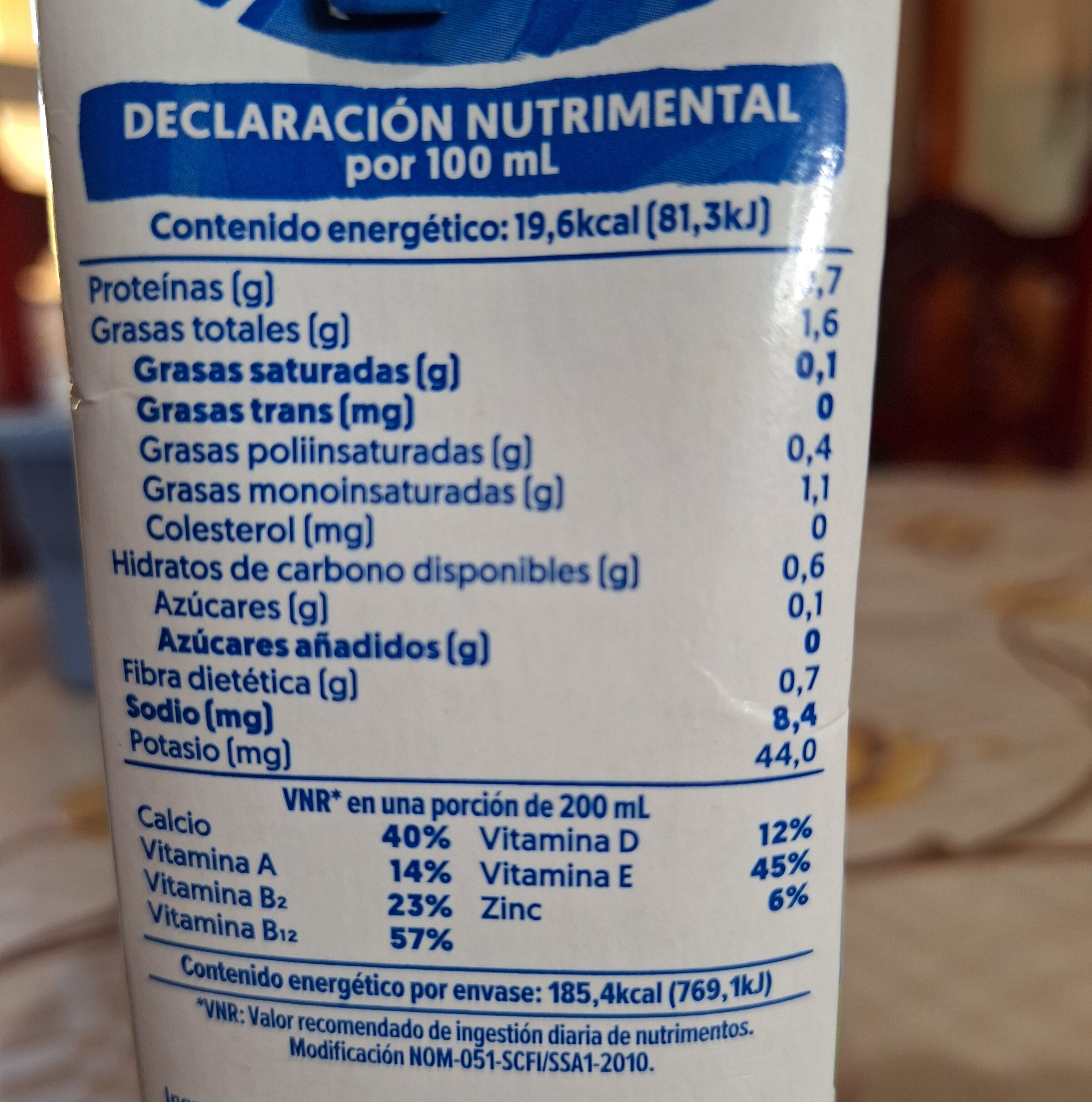 SILK - Bebida de Almendra s/azúcar - Información nutricional