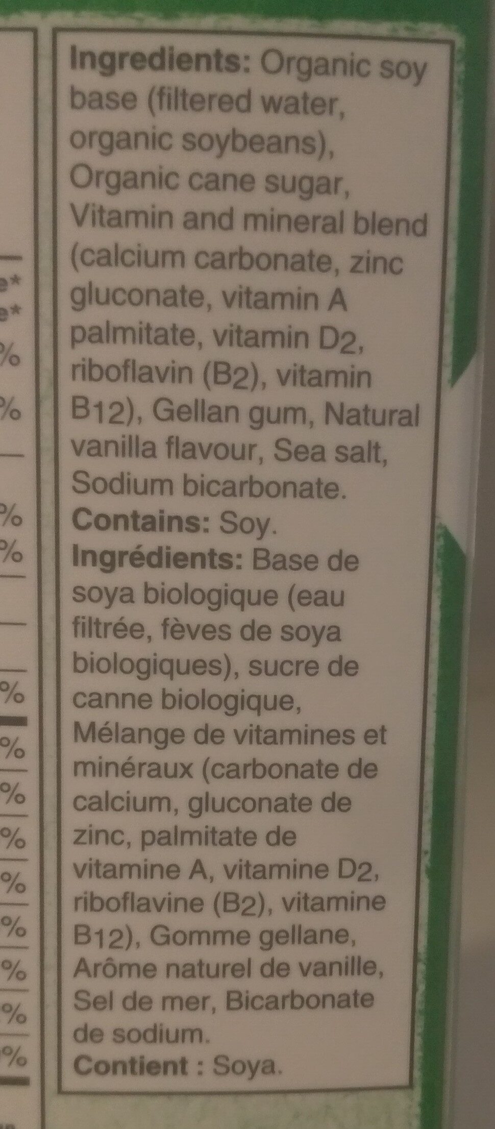 Vanilla Organic Soy Beverage - Ingredients