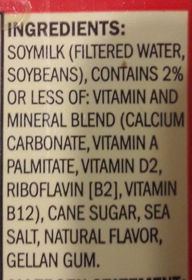 Soy milk plain aseptic - Ingredientes - en