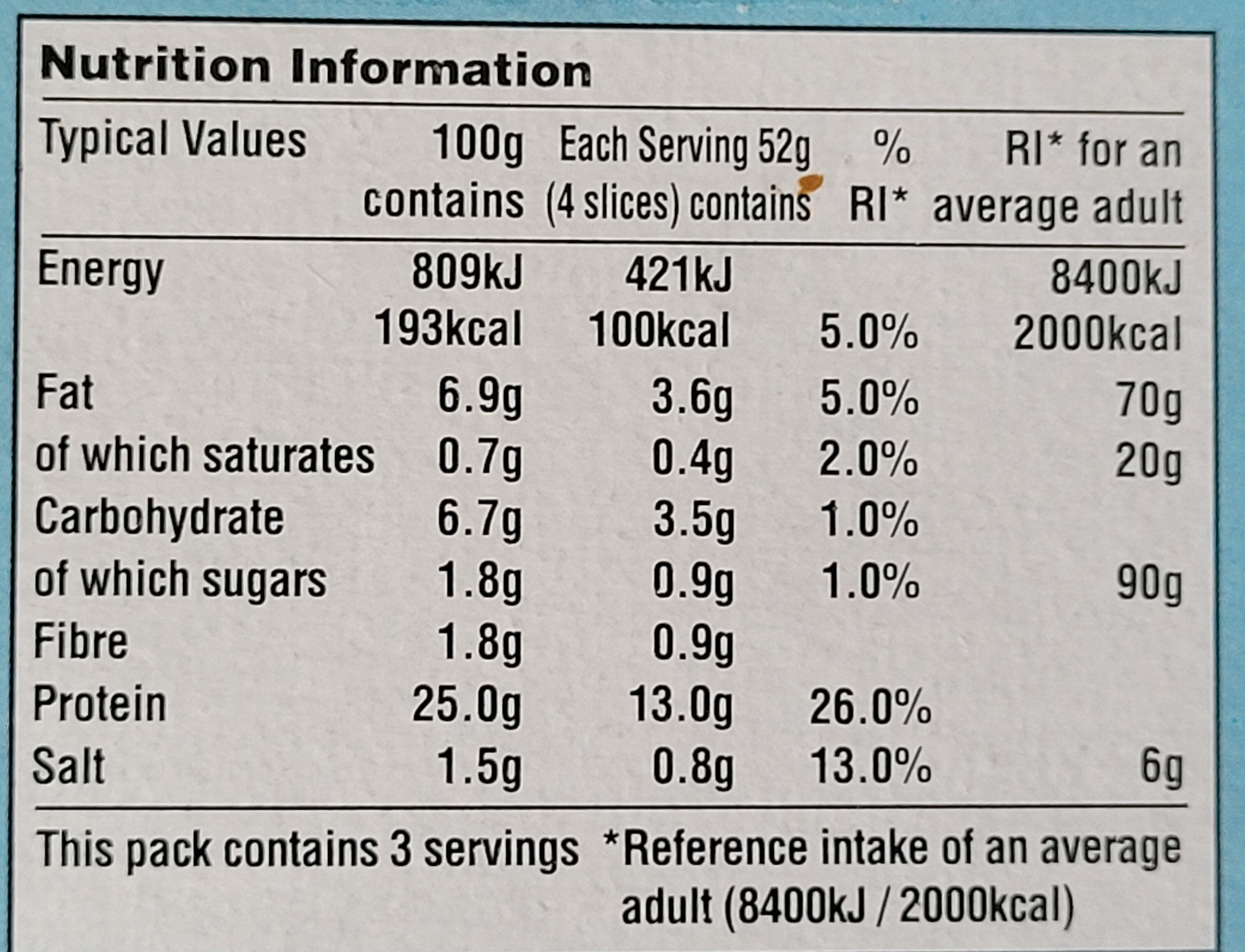 Plant-based Deli Slices Smoked Ham style - Nutrition facts