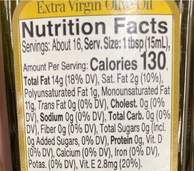 Extra Virgin Olive Oil - Nutrition facts