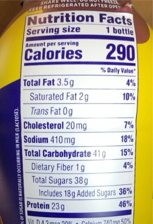 Protein plus chocolate flavored low fat milk - Nutrition facts