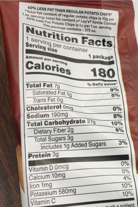 Kettle cooked less fat applewood smoked bbq flavored - Nutrition facts