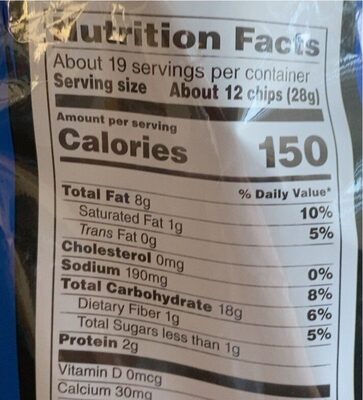 Cool ranch flavored tortilla chips - Nutrition facts