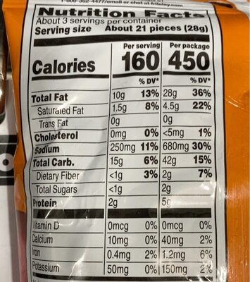 Cheetos Crunchy - Nutrition facts