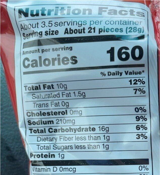 Carolina reaper hot cheetos - Nutrition facts