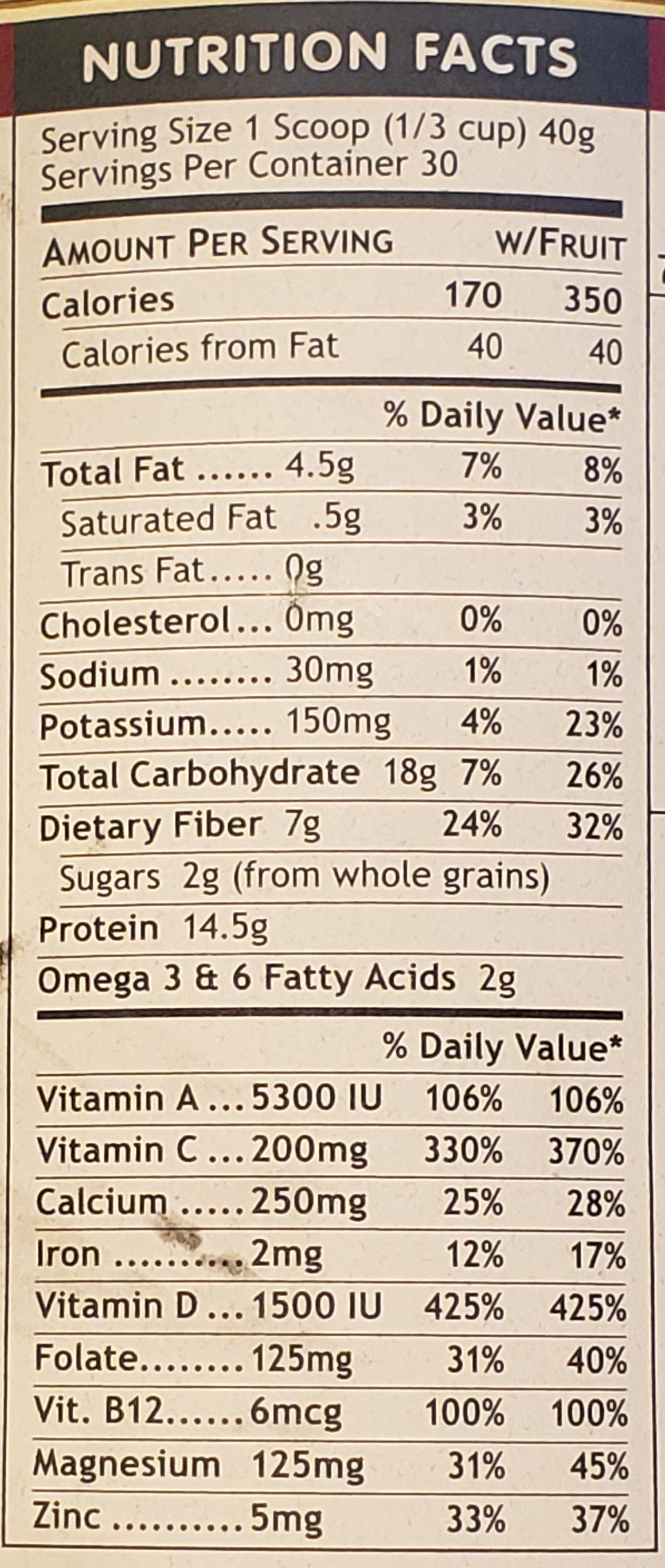 The Ultimate Meal - Nutrition facts