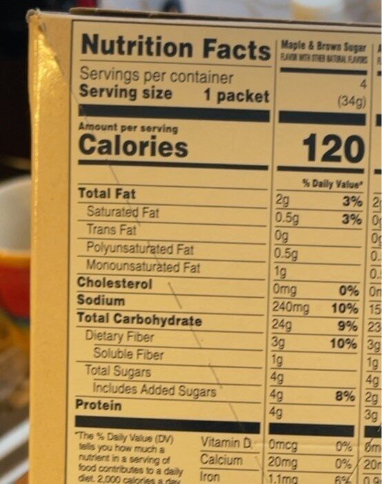 Instant oatmeal - Nutrition facts
