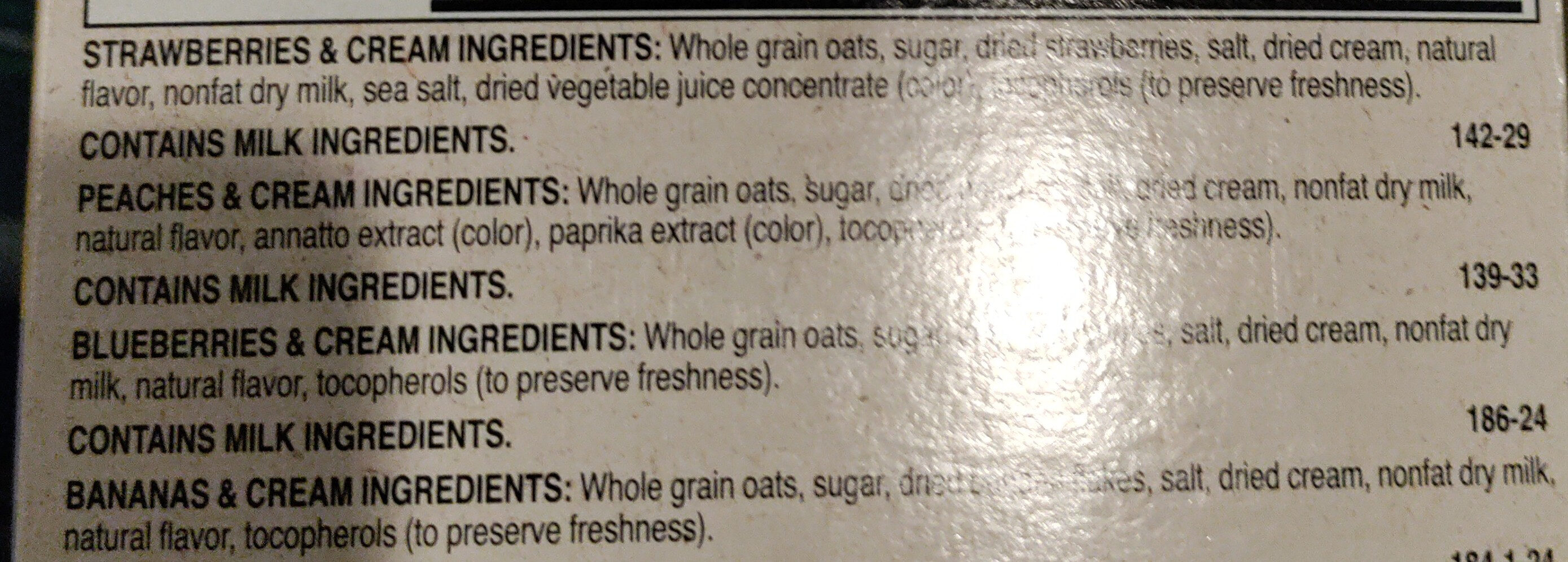 Instant Oatmeal fruit & cream flavor - Ingredients