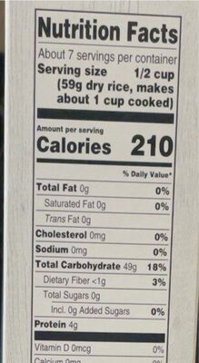 Enriched instant boil in bag long grain white rice - Nutrition facts
