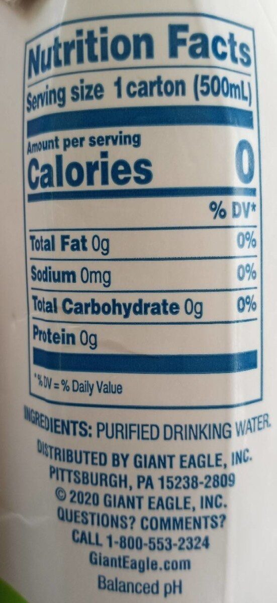 WATER - Nutrition facts