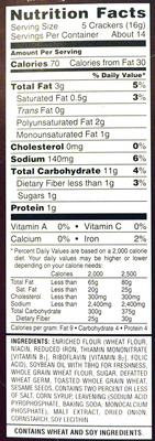 Lightly toasted crackers - Nutrition facts