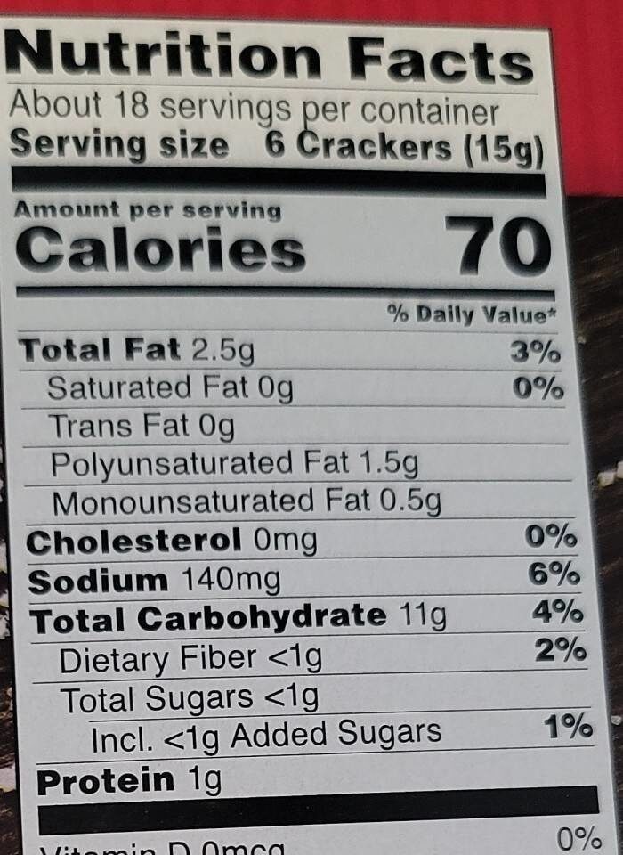 town house pita crackers sea salt - Nutrition facts