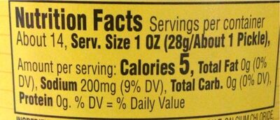 B g crunchy kosher dill gherkins - Nutrition facts