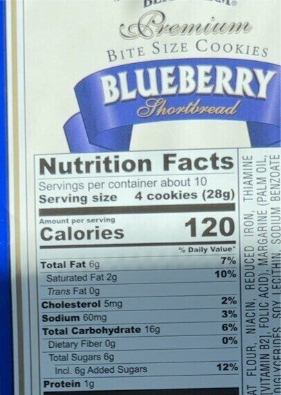 Blueberry premium bite sized shortbread cookies - Nutrition facts