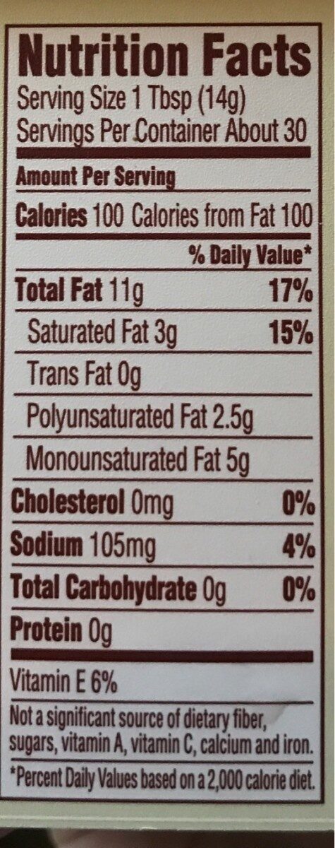 Original natural buttery spread - Nutrition facts