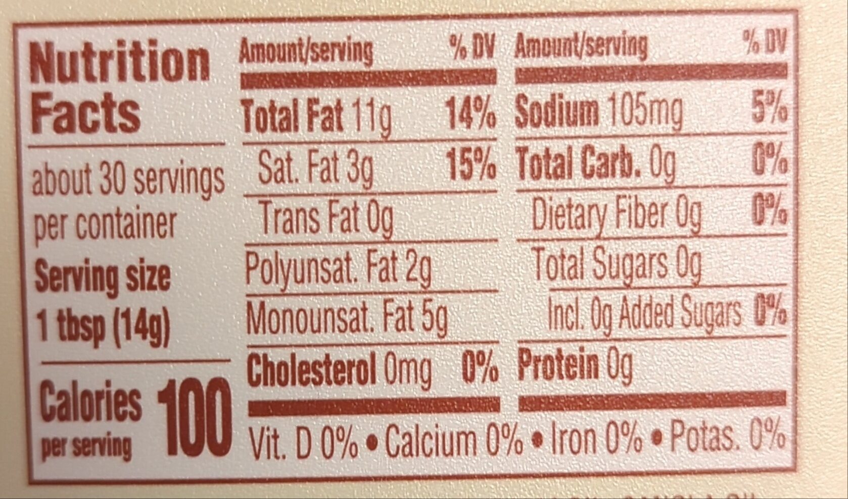 Original natural buttery spread - Nutrition facts