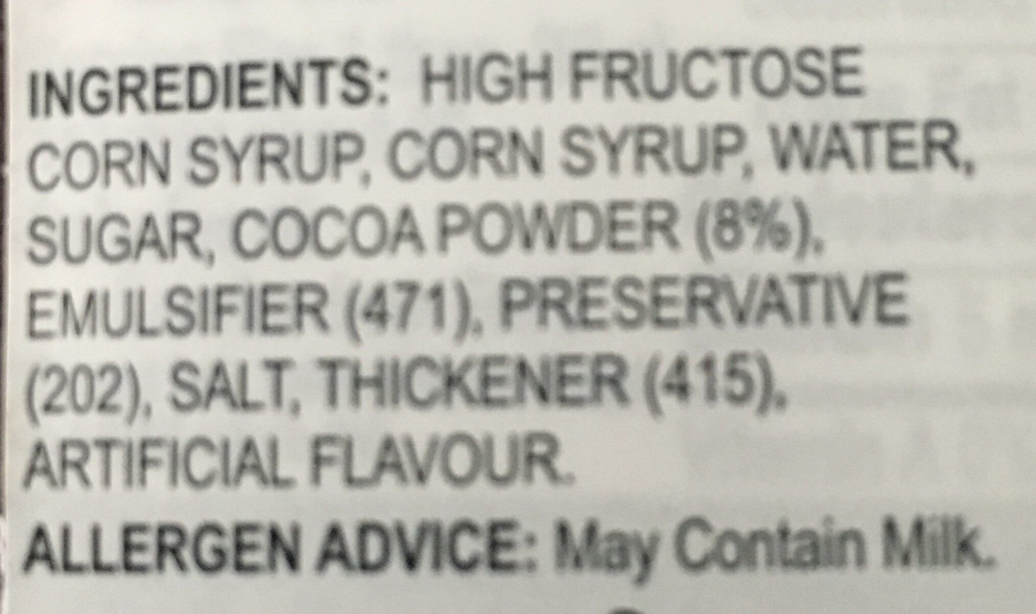 Sauce Chocolat - Ingredients