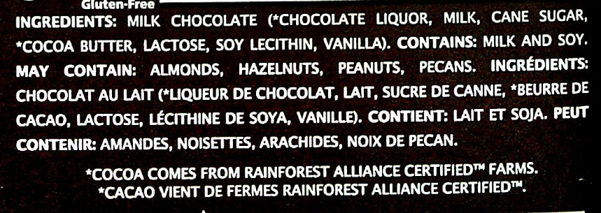 Chocolate smooth milk chocolate bar - Ingrédients - en