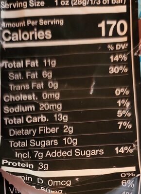 Chocolate smooth milk chocolate bar - Nutrition facts