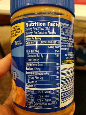 Skippy, super chunk peanut butter, super chunk - Nutrition facts