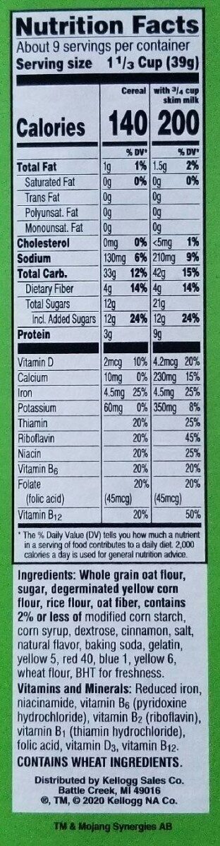 Minecraft Creeper Crunch - Nutrition facts