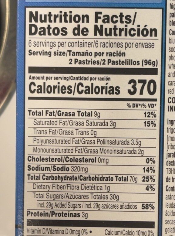 Frosted Blueberry Toaster Pastries - Nutrition facts