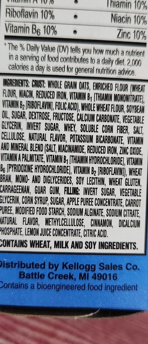 Nutri grain bars - Ingredients