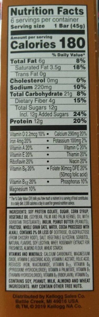 Protein chocolate peanut butter meal bars - Tableau nutritionnel - en