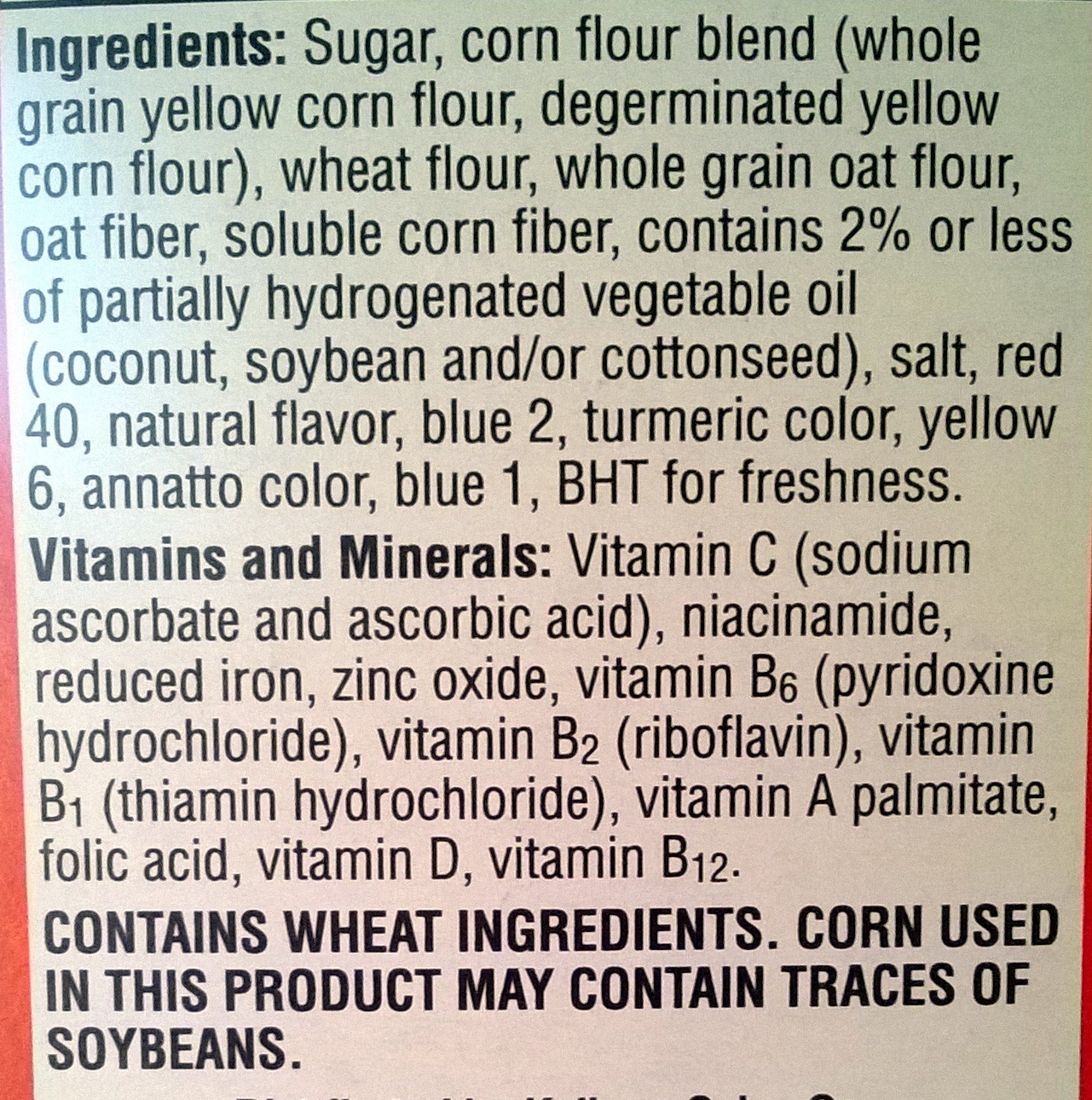 Sweetened multi-grain cereal - Ingredients
