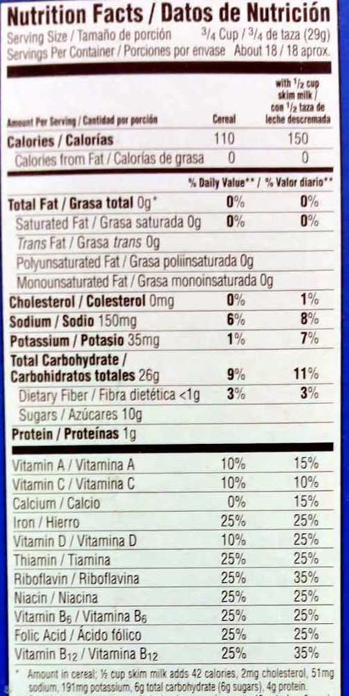 Of corn cereal - Nutrition facts