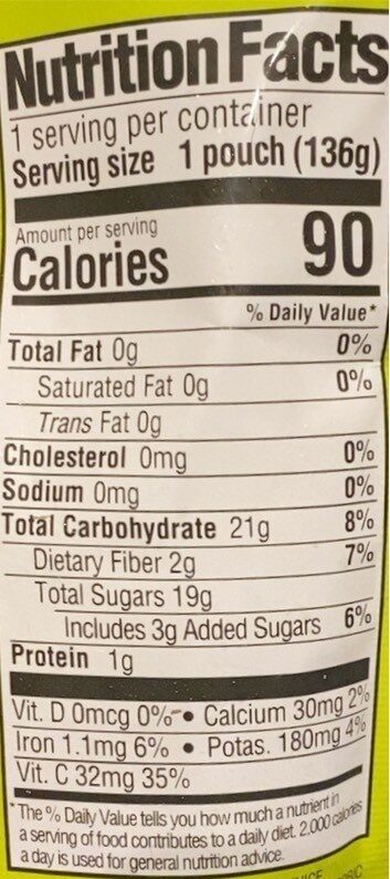 Fruitocracy squeezable fruit pouch - Nutrition facts