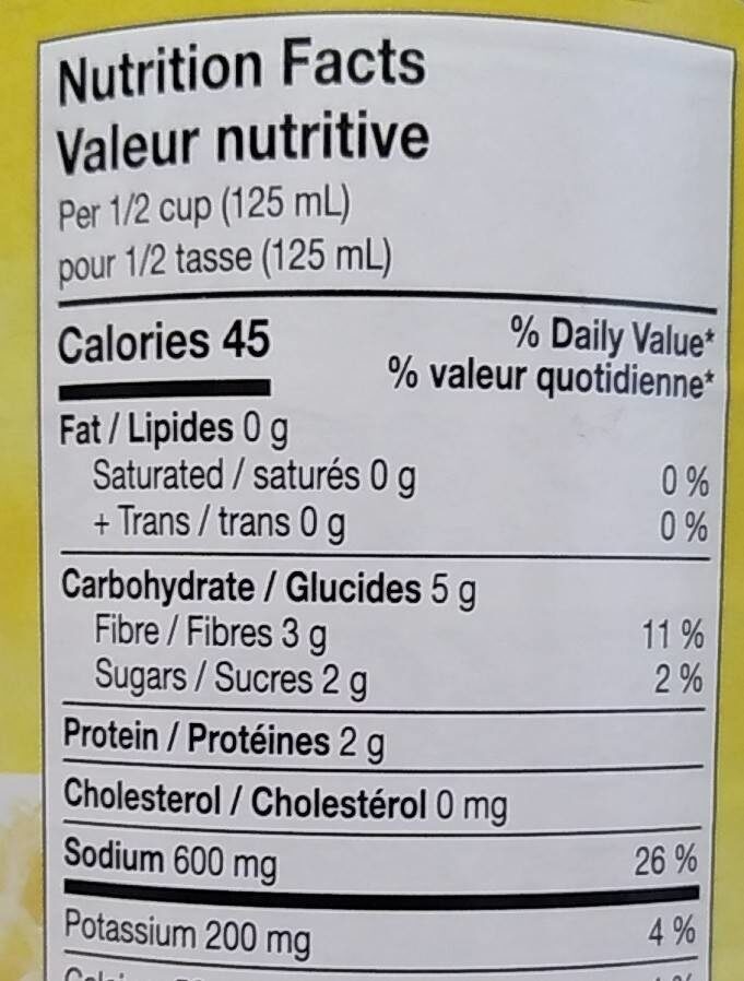 Sauerkraut - Tableau nutritionnel