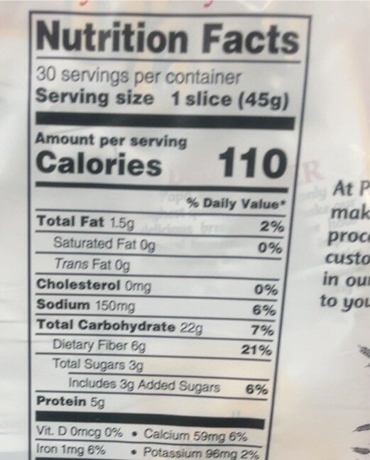 Bread - Nutrition facts