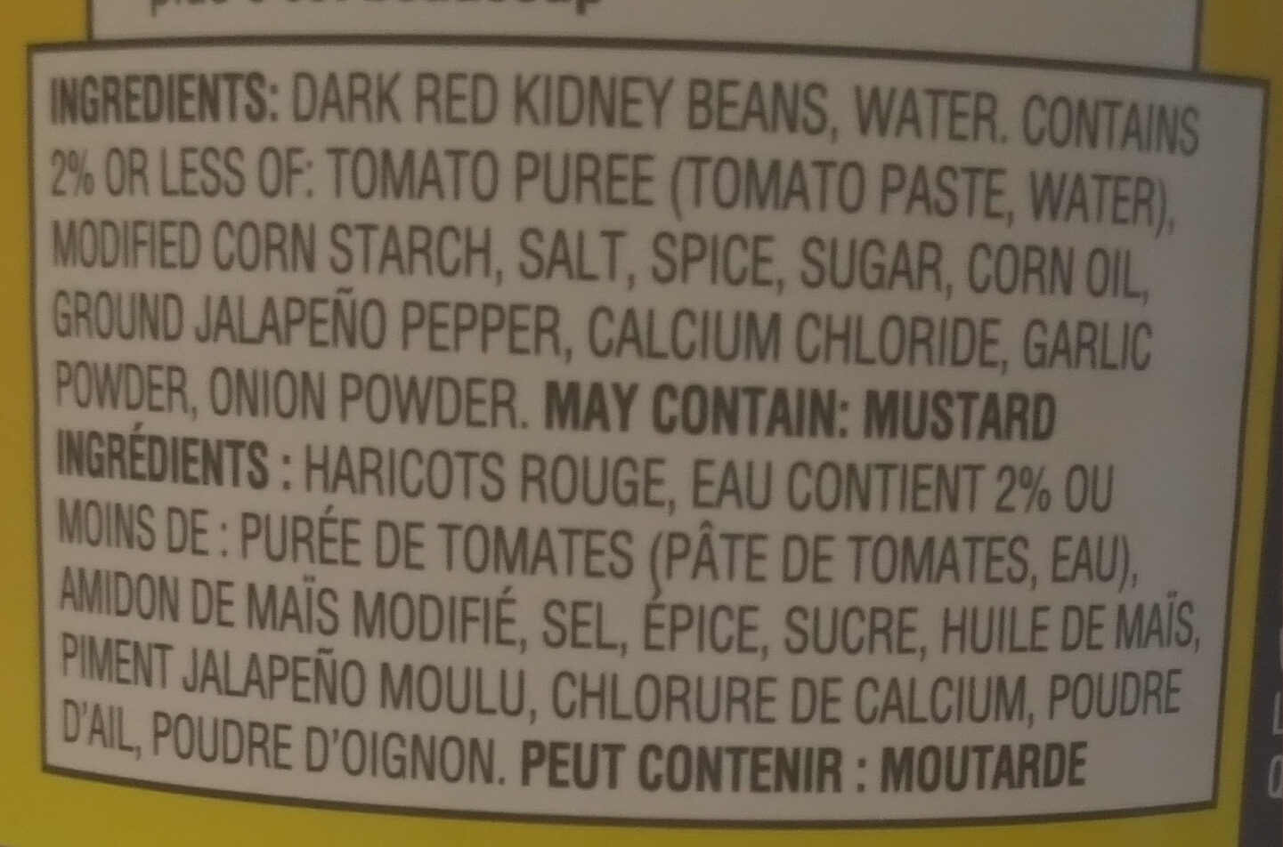 Chili Beans - Ingrédients - en