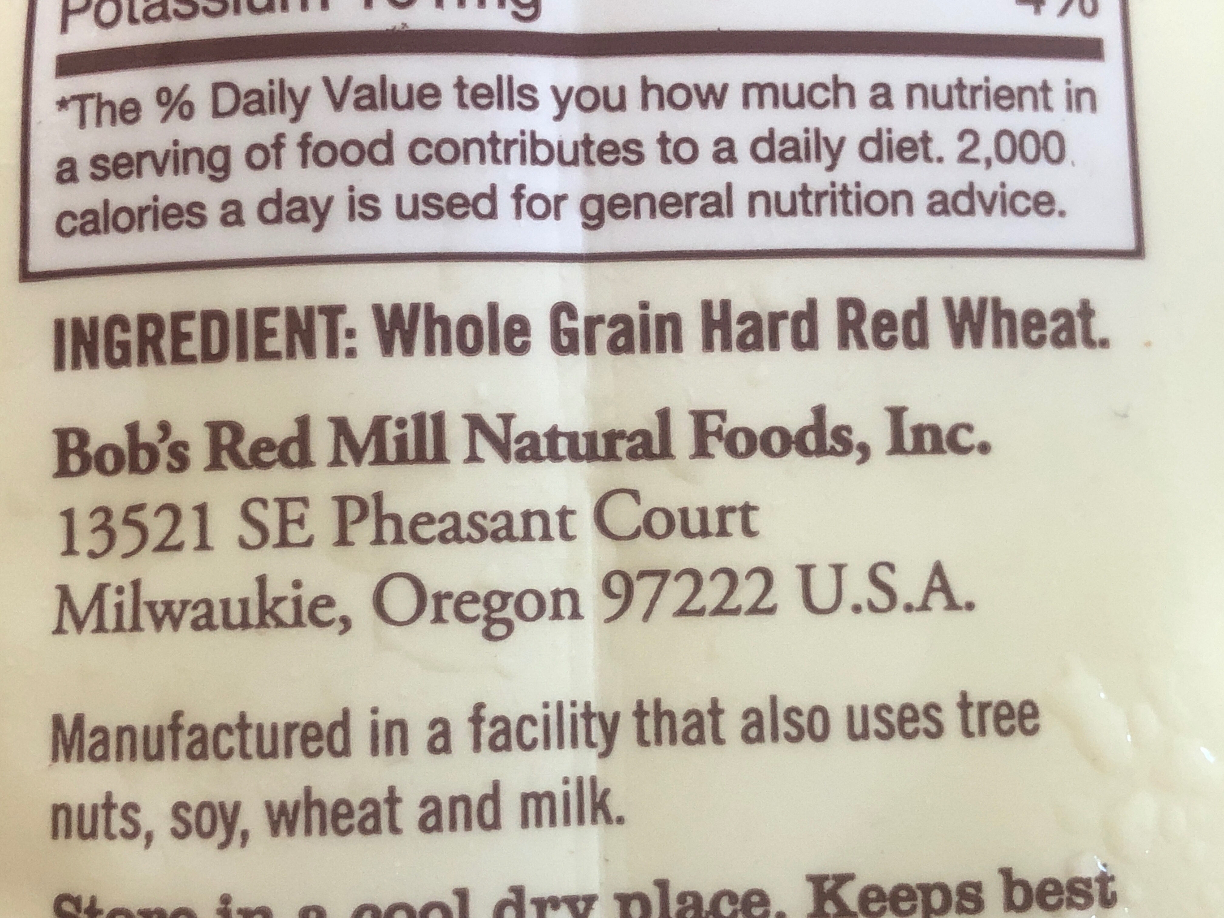 100% Stone Ground Whole Wheat Flour - Ingredients
