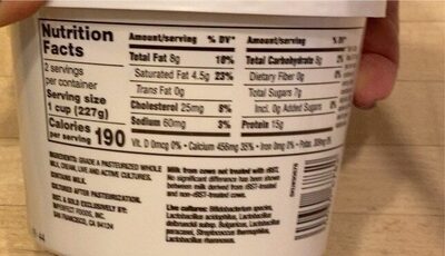 Grass-Fed whole Milk, Plain-Greek Yogurt - Nutrition facts