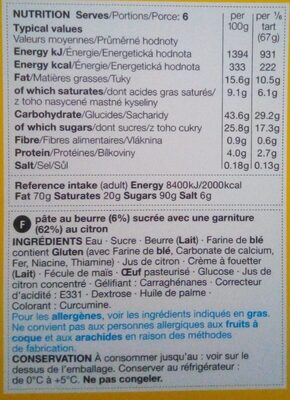 Lemon tart - Nutrition facts - fr