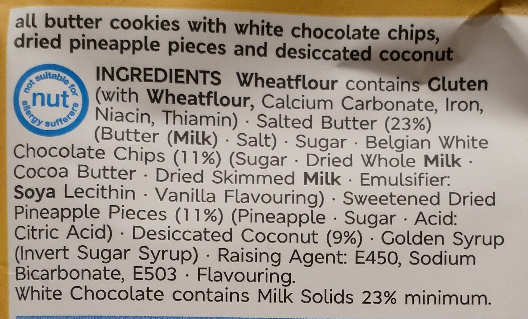 Pineapple, coconut & white chocolate cookies - Ingredients