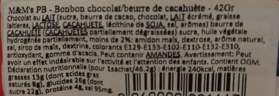 M&M's Peanut Butter standard - Ingredients - fr
