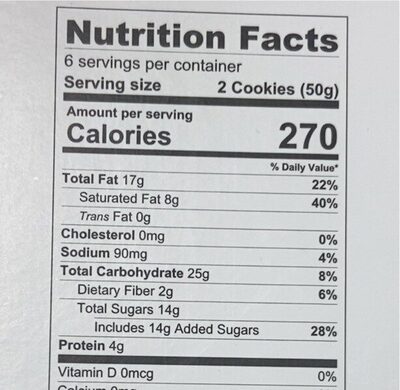 European Chocolate Dipped Shortbread Cookies - Nutrition facts