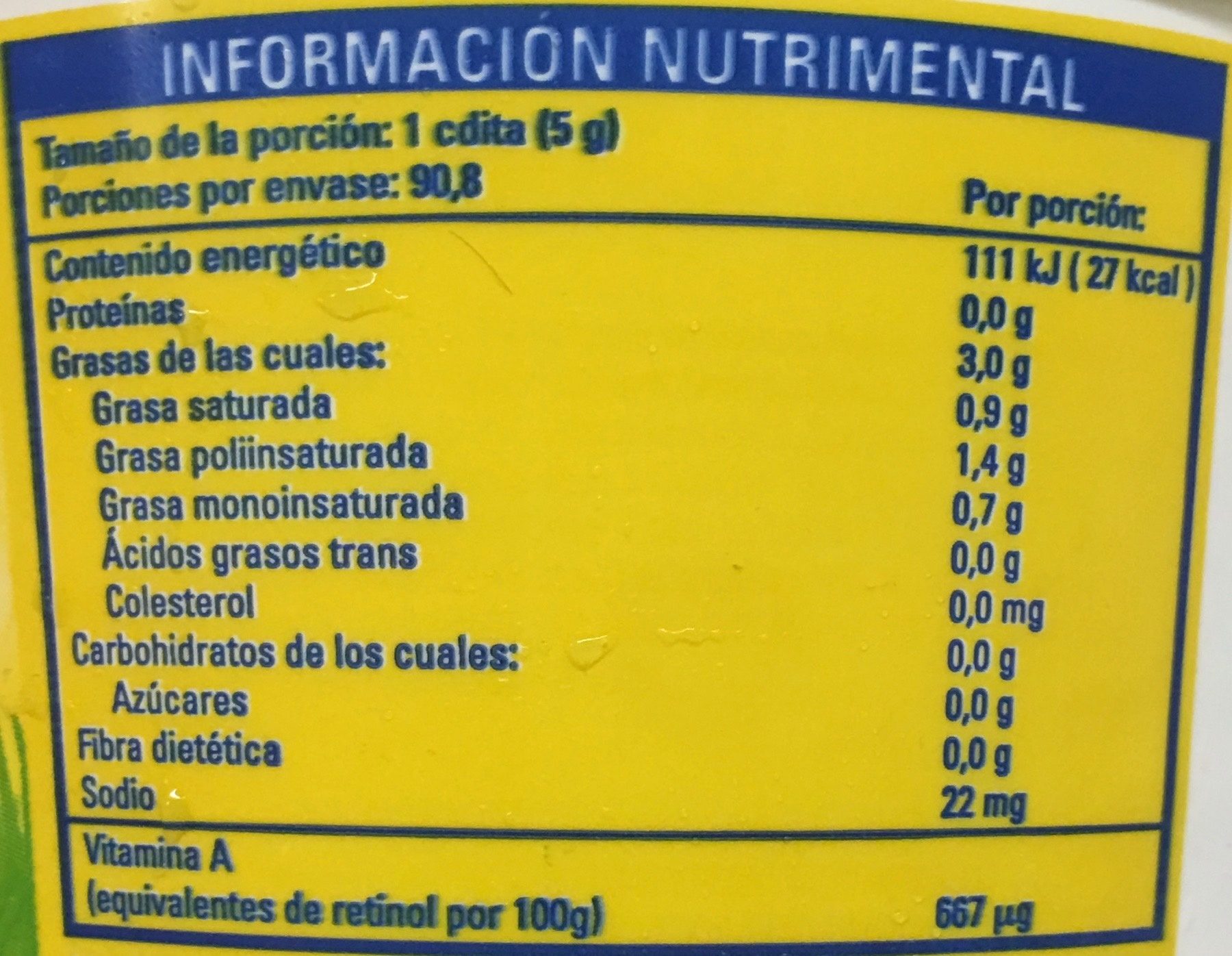I can't believe it's not butter!, 45% vegetable oil spread, original - Información nutricional