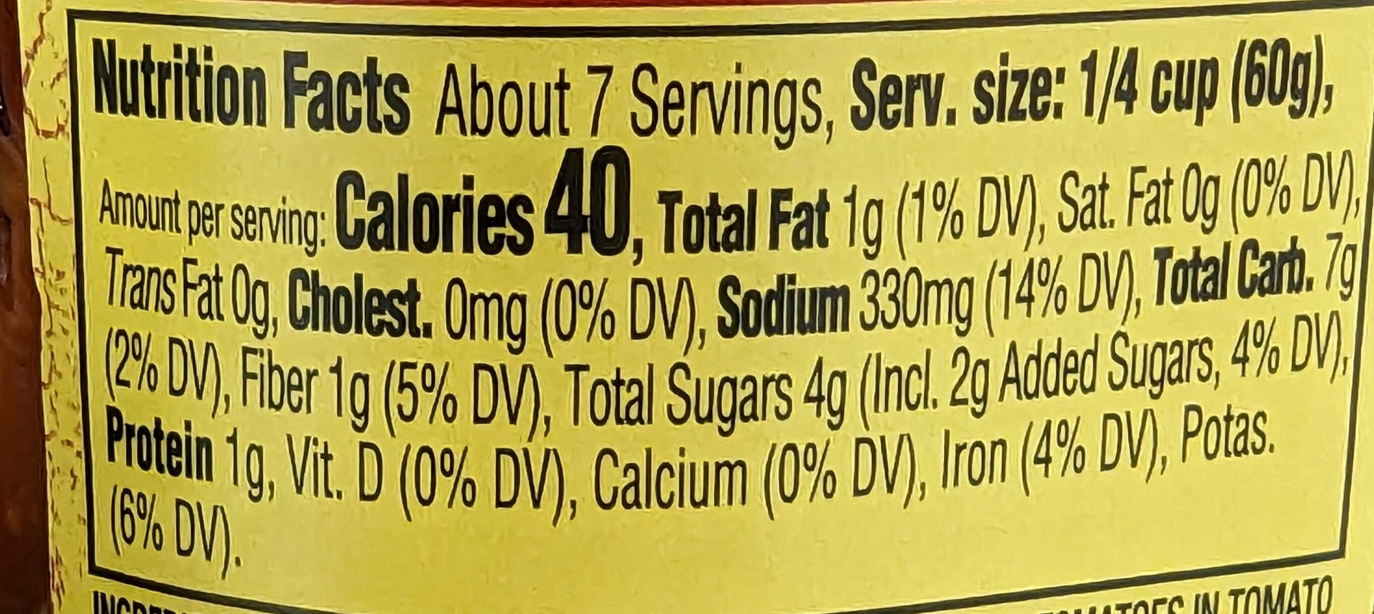 Traditional Pizza Sauce - Nutrition facts