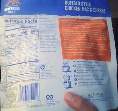 Adventure meals - Nutrition facts