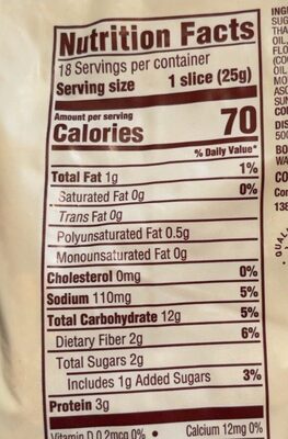 100% whole wheat sliced bread - Nutrition facts